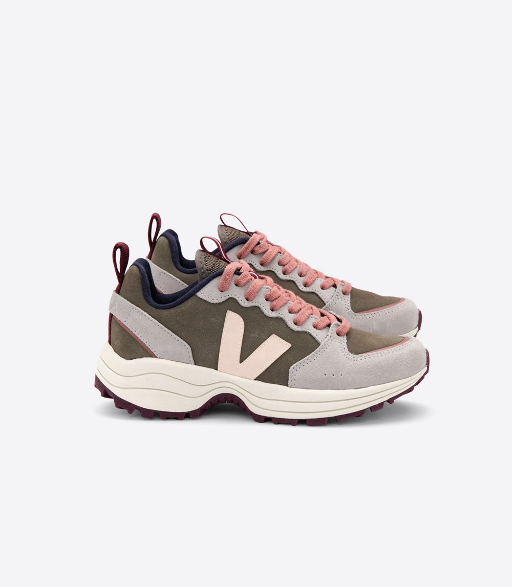 Veja Trainers Womens Olive/Grey/Pink - Venturi Suede - DICM-06214